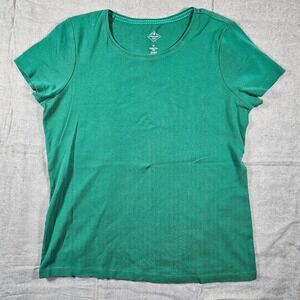 St Johns Bay Essential Tee Womens Medium Green Cotton Short Sleeve Scoop Neck